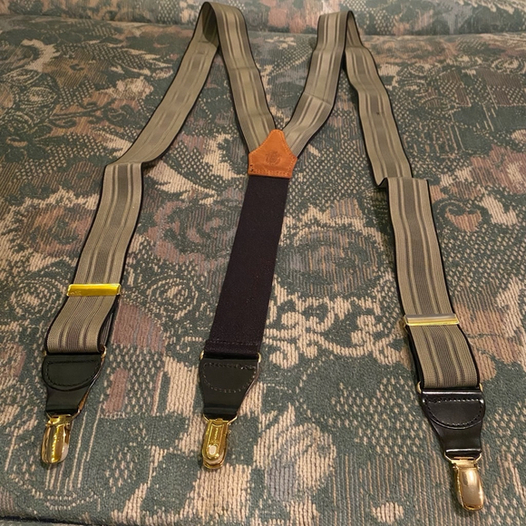 Men's Unbranded Suspenders One Size Grey Leather Made in Canada German Gold Tone - Picture 6 of 9